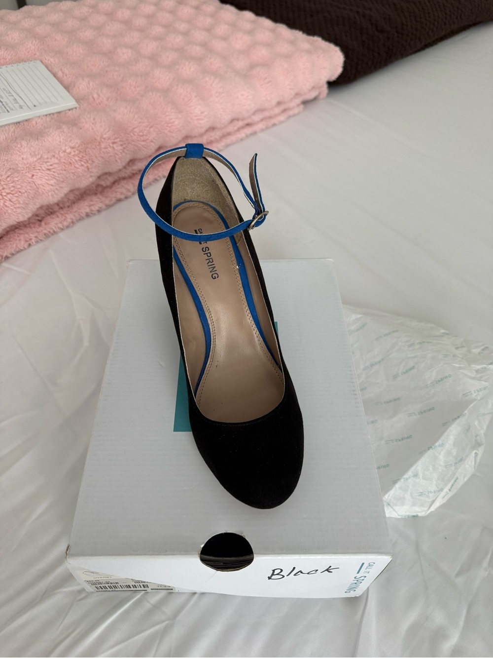 Call It Spring Black Pump with Blue Ankle Strap